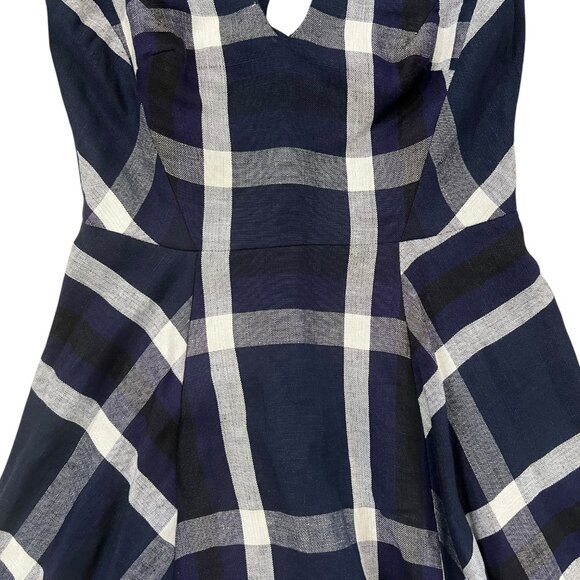 Eva Franco Plaid Halter Linen Blend Knee Length Dress Navy Size 2 - Picture 4 of 15